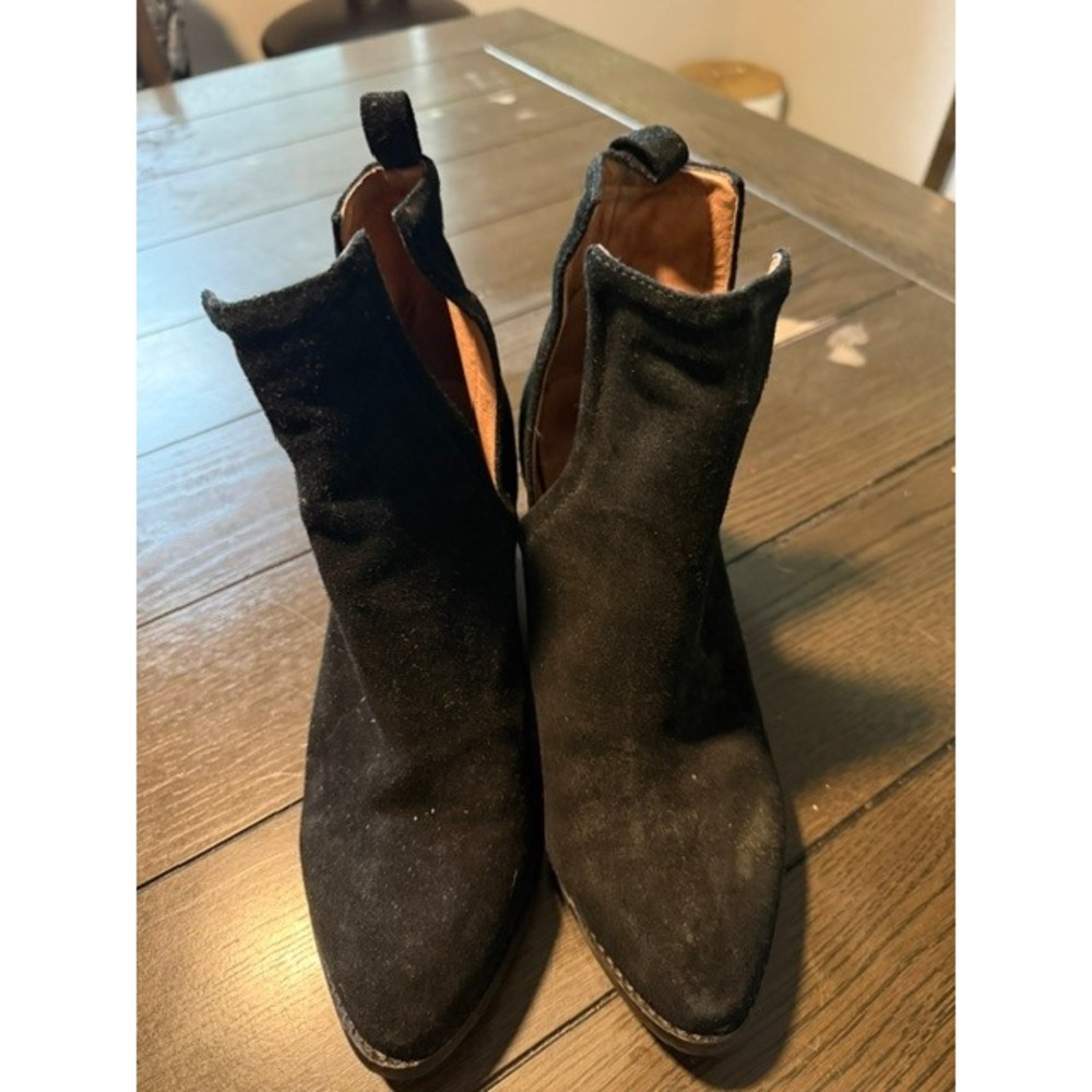 Jeffrey Campbell Womens Black Suede Cutout Ankle Boots Metallic Heel Size 8